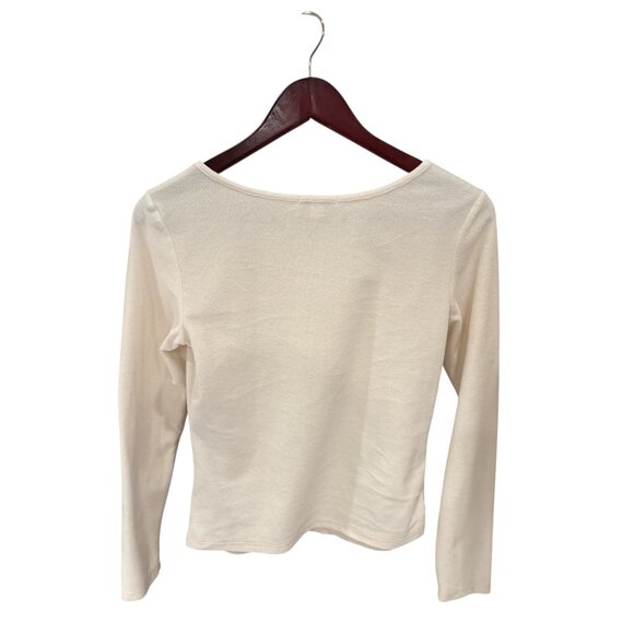 James Perse Womens Long Sleeve Cream Top Size 2 Lightweight Cotton Blend - Picture 3 of 6